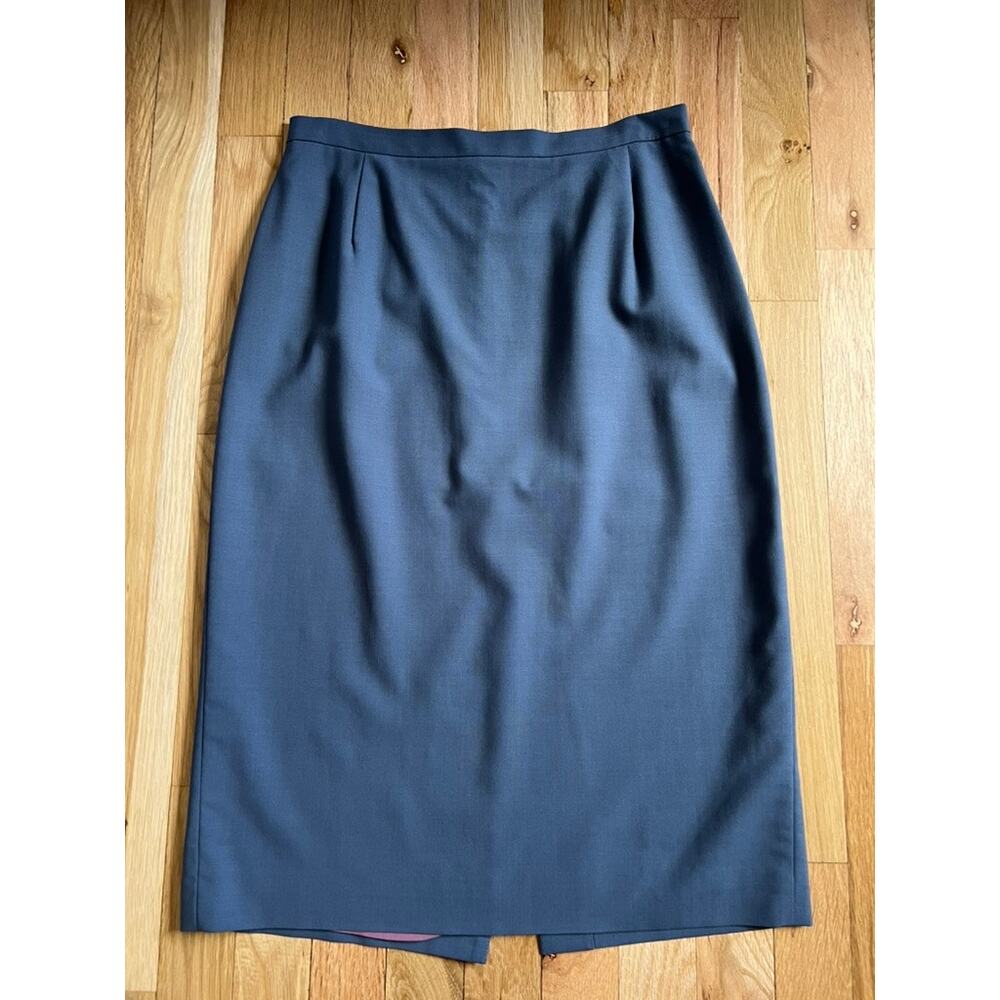 Tahari Blue Gray Vintage Suiting Wool Blend Office Midi Pencil Skirt (size 6)